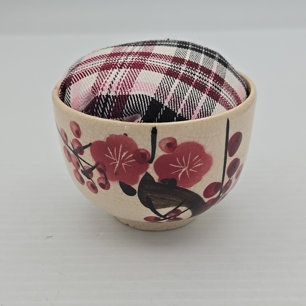 Pincushion‎ Pin Cushion Handmade from Vintage Antique Quilt & Japan Bowl